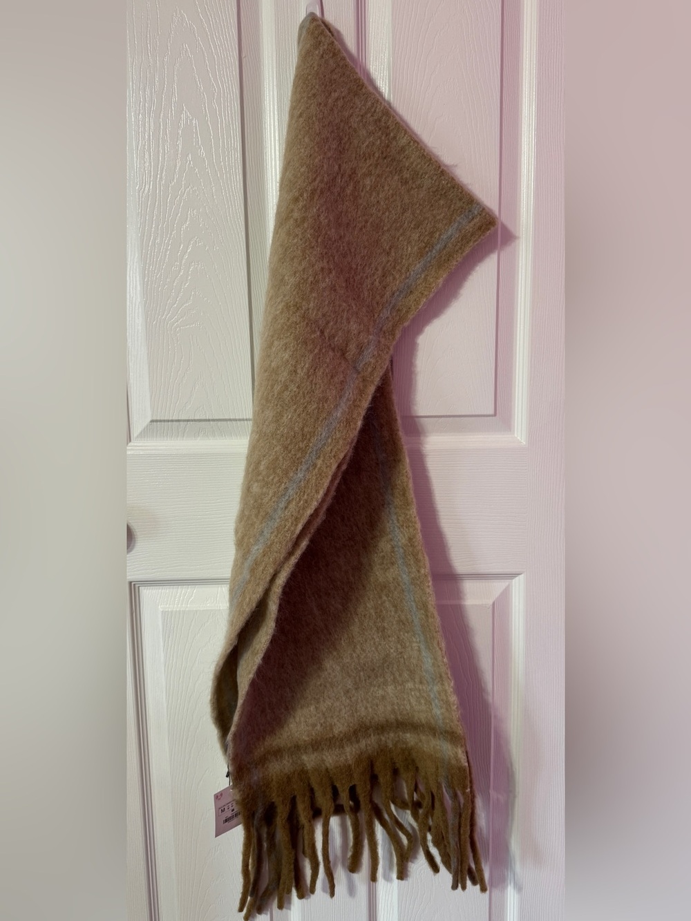 Zara Brown Wool-Blend Scarf with Light Stripe